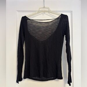 Blue Life Black Long Sleeve Sheer Top with Low Lace Back; size S